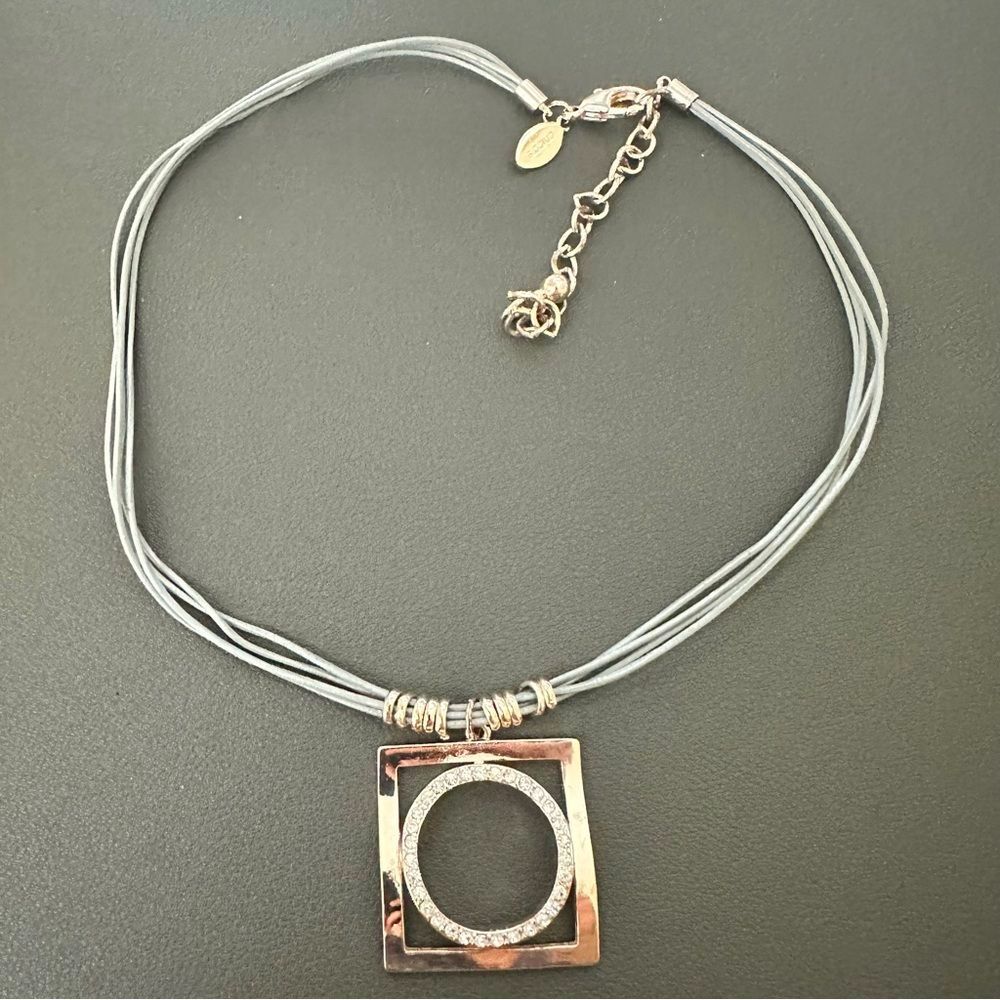 Chico’s Rose Gold tone Rhinestone Square Circle Pendant Necklace